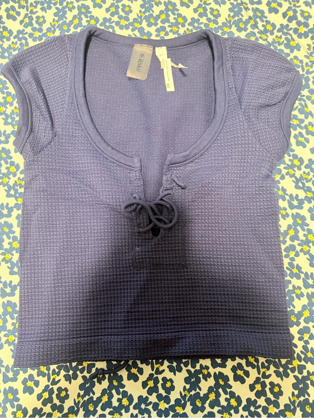 Lace-Up Textured Crop Top in Purple